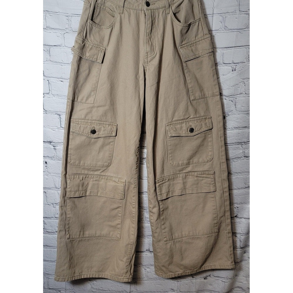 Forever 21 Pants Womens M Beige Cargo‎ Wide Leg Cotton Twill Pockets Y2K Boho